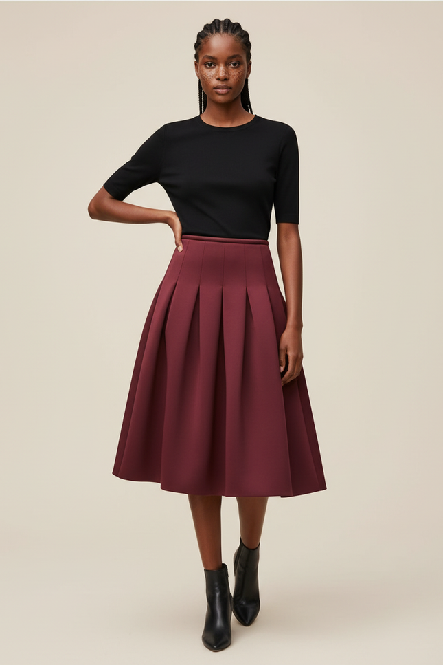 Jupe Plissée Bordeaux chic évasée