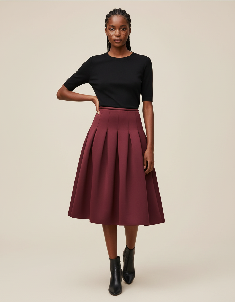 Jupe Plissée Bordeaux chic évasée
