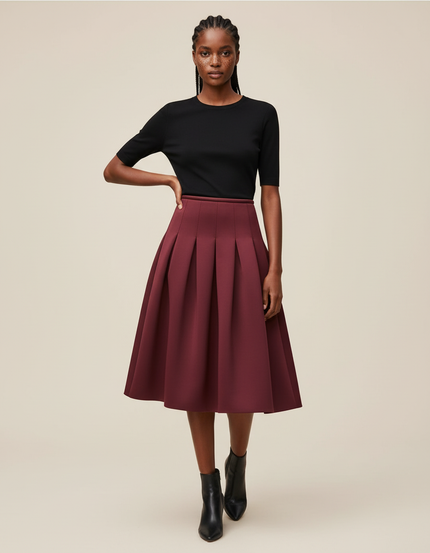 Jupe Plissée Bordeaux chic évasée