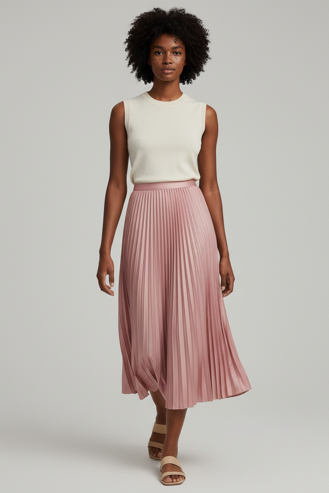 Jupe Plissée rose midi élégante