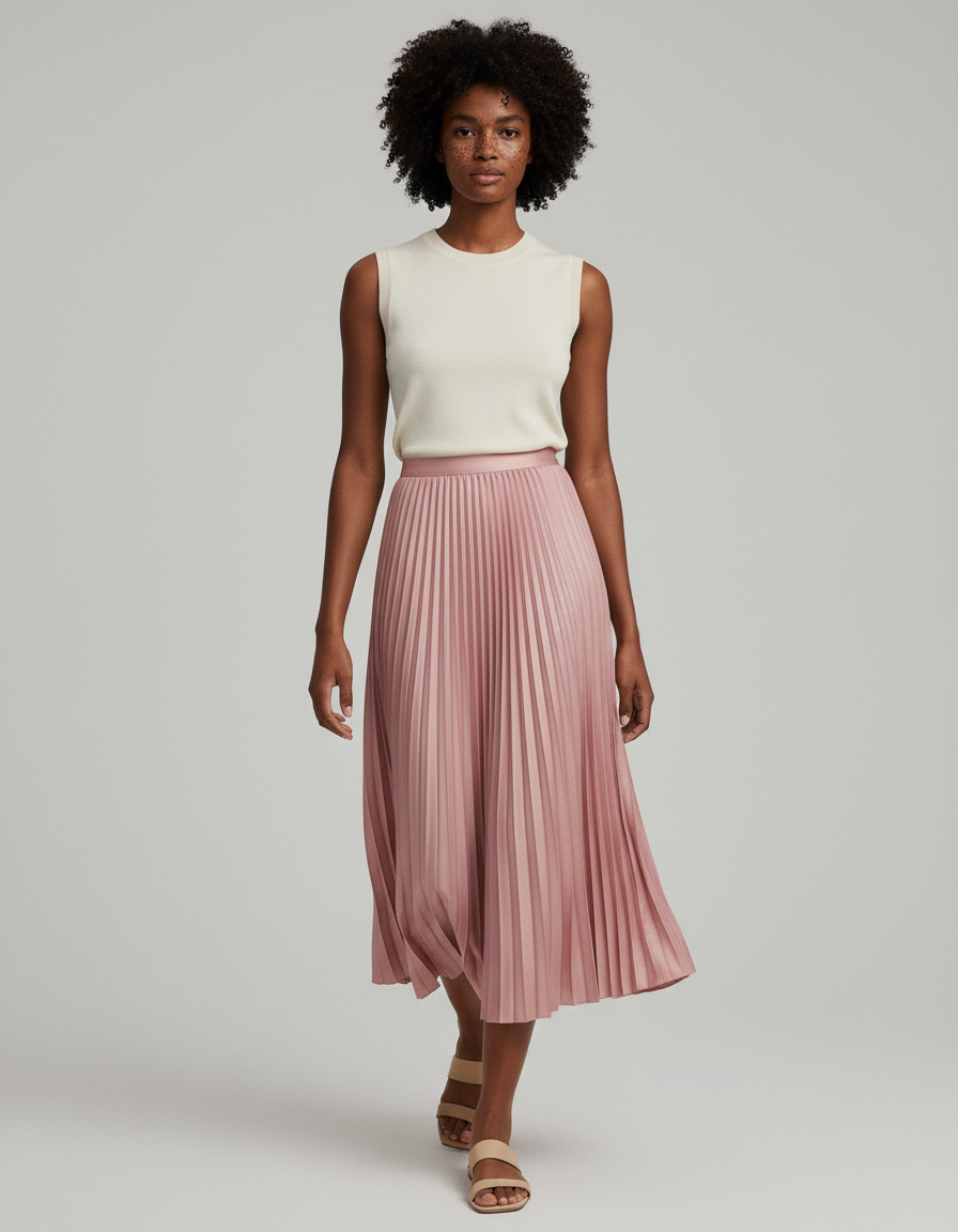 Jupe Plissée rose midi élégante