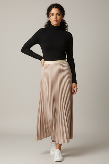 Jupe Plissée beige midi élégante