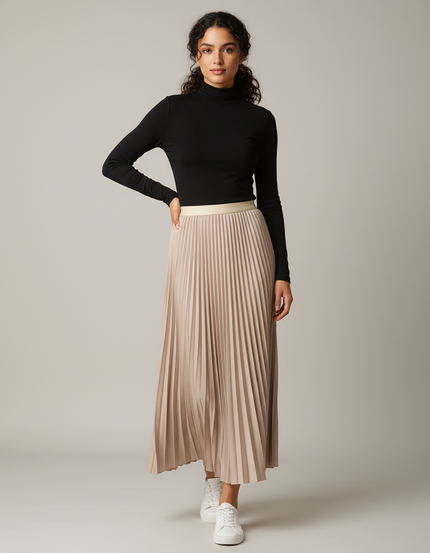 Jupe Plissée beige midi élégante