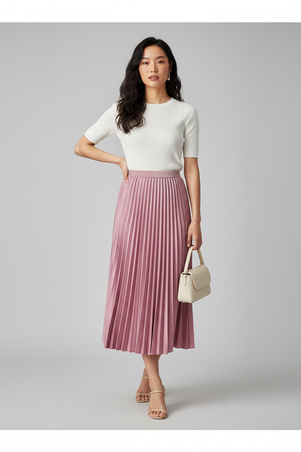 Jupe Plissée rose midi élégante raffinée
