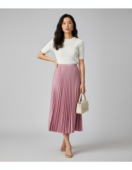 Jupe Plissée rose midi élégante raffinée