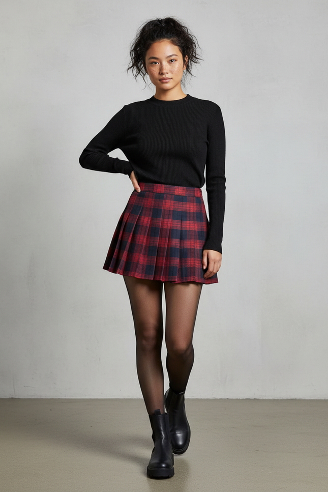 Jupe Plissée Écossaise Rouge Préppy