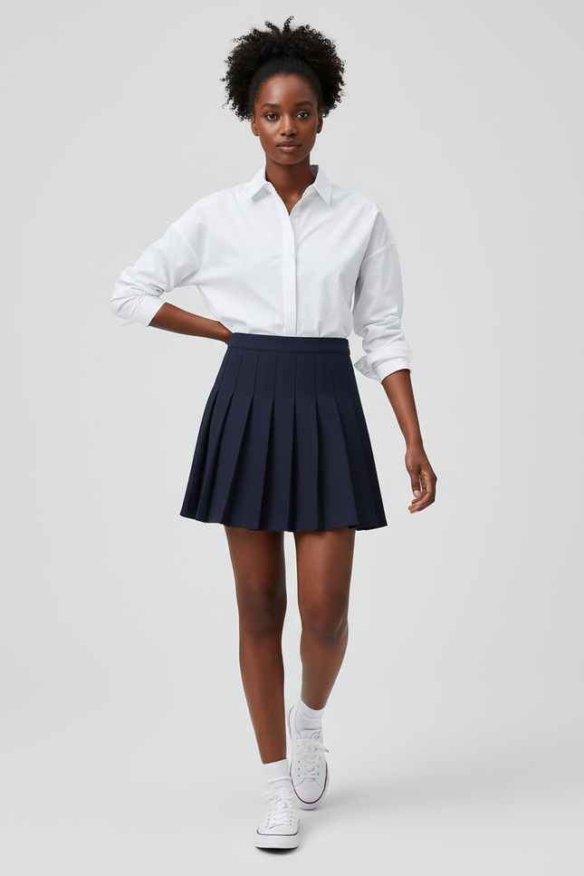 Jupe Plissée bleu marine taille haute preppy