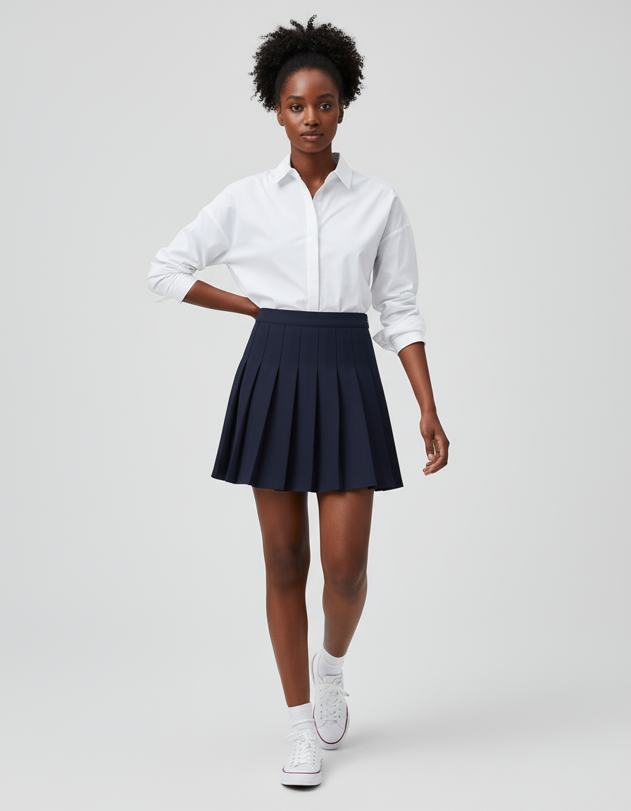 Jupe Plissée bleu marine taille haute preppy