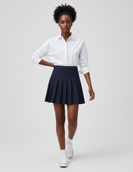 Jupe Plissée bleu marine taille haute preppy