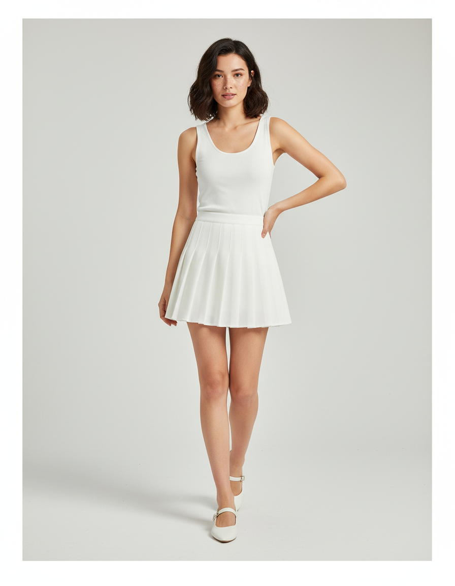 Jupe Plissée Blanche Taille Haute Kawaii