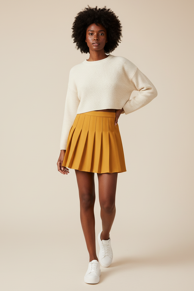 Jupe Plissée Jaune Moutarde Courte Preppy