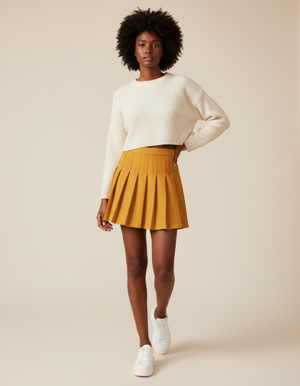 Jupe Plissée Jaune Moutarde Courte Preppy