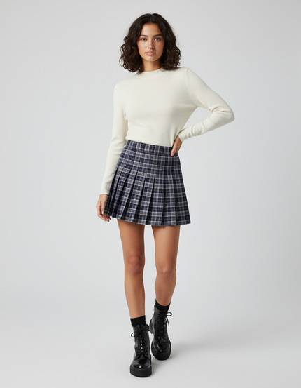 Jupe Plissée carreaux marine chic