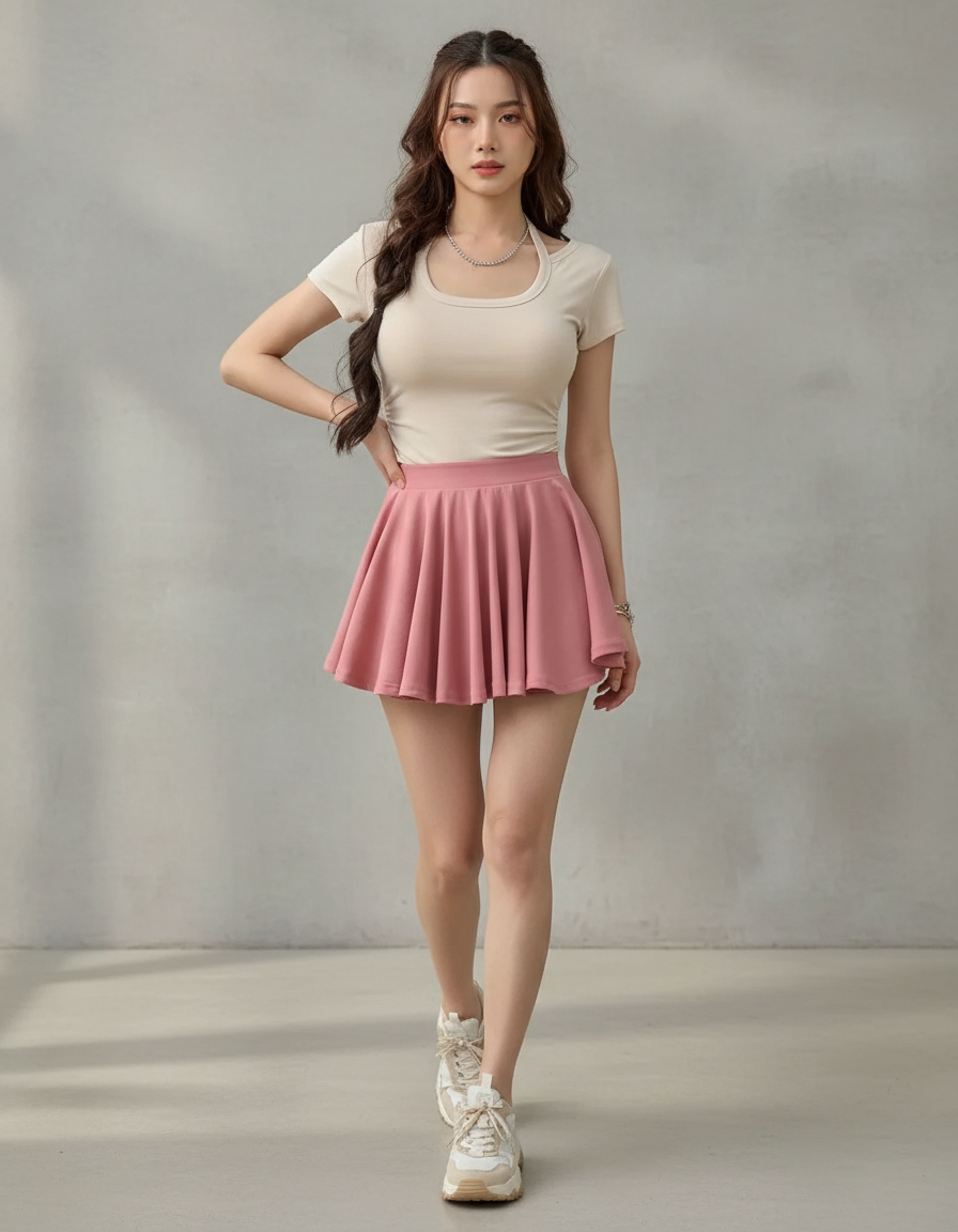Jupe Plissée Rose Mini Fluide