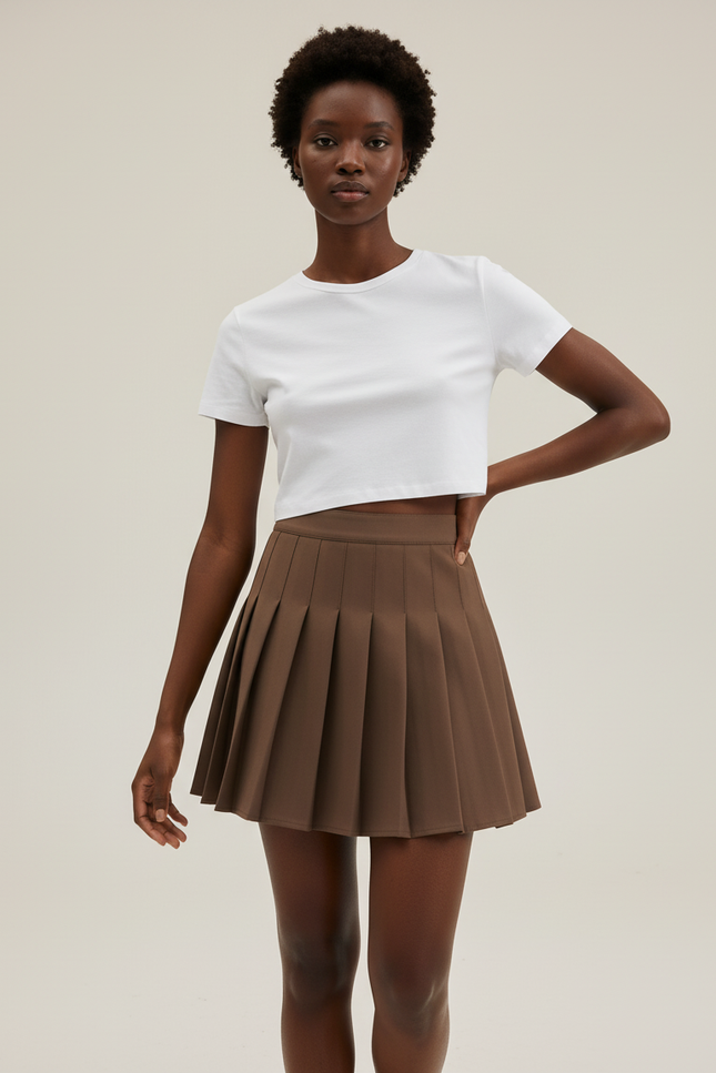 Jupe Plissée marron mini preppy raffinée