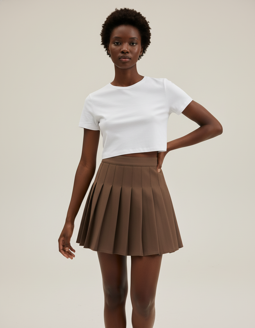 Jupe Plissée marron mini preppy raffinée