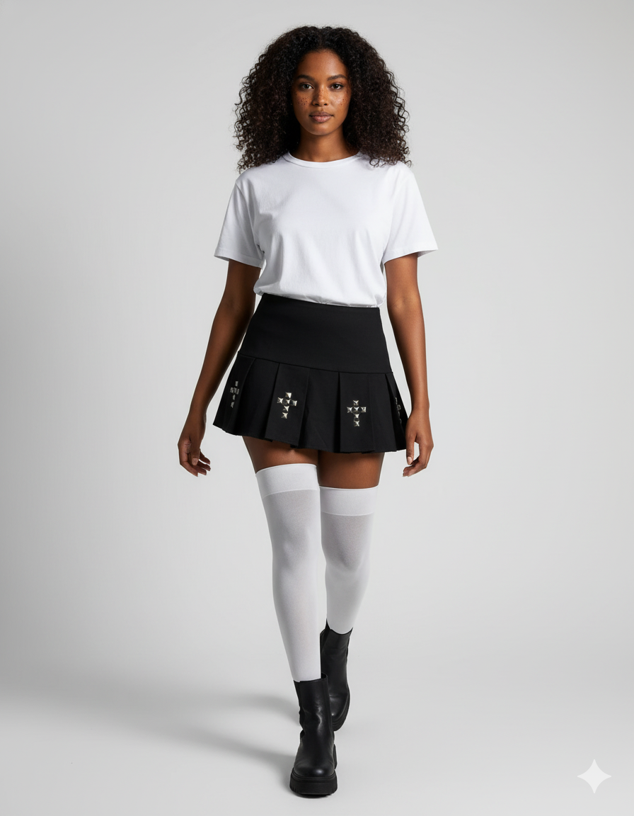 Jupe Plissée cloutée mini gothique