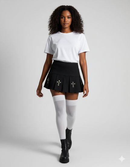 Jupe Plissée cloutée mini gothique