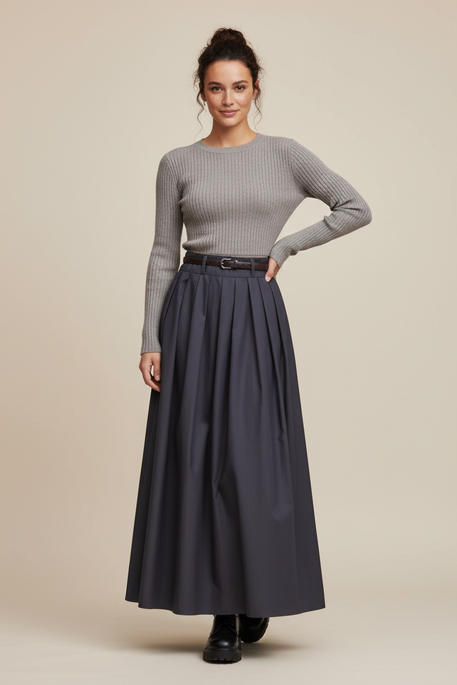 Jupe Plissée longue anthracite élégante