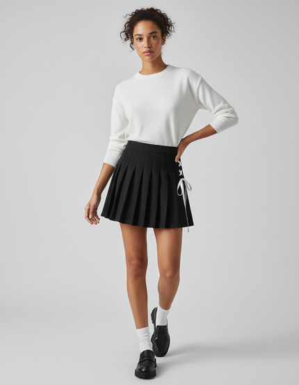 Jupe Plissée noire laçage Streetwear