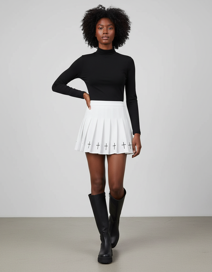 Jupe Plissée Blanche Imprimée Croix Gothic
