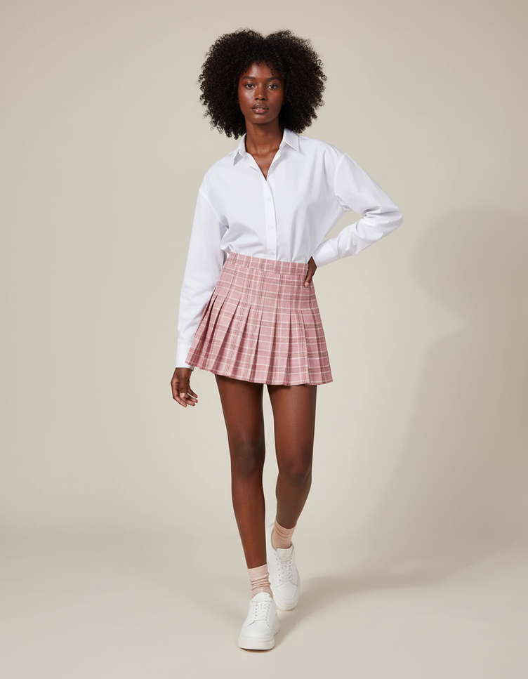 jupe courte plissée à carreaux
