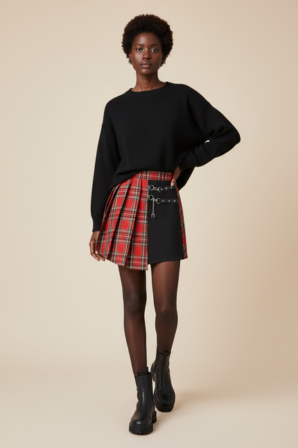 Jupe Plissée Plaid Bicolore Gothic