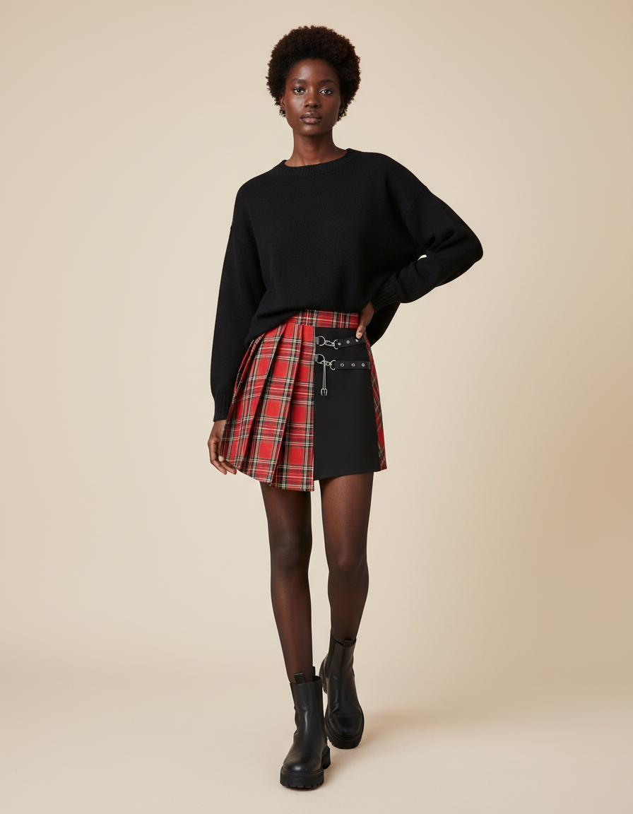 Jupe Plissée Plaid Bicolore Gothic