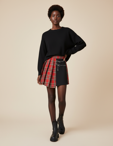 Jupe Plissée Plaid Bicolore Gothic