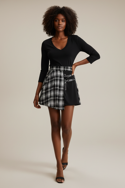 Jupe Plissée écossaise asymétrique chic