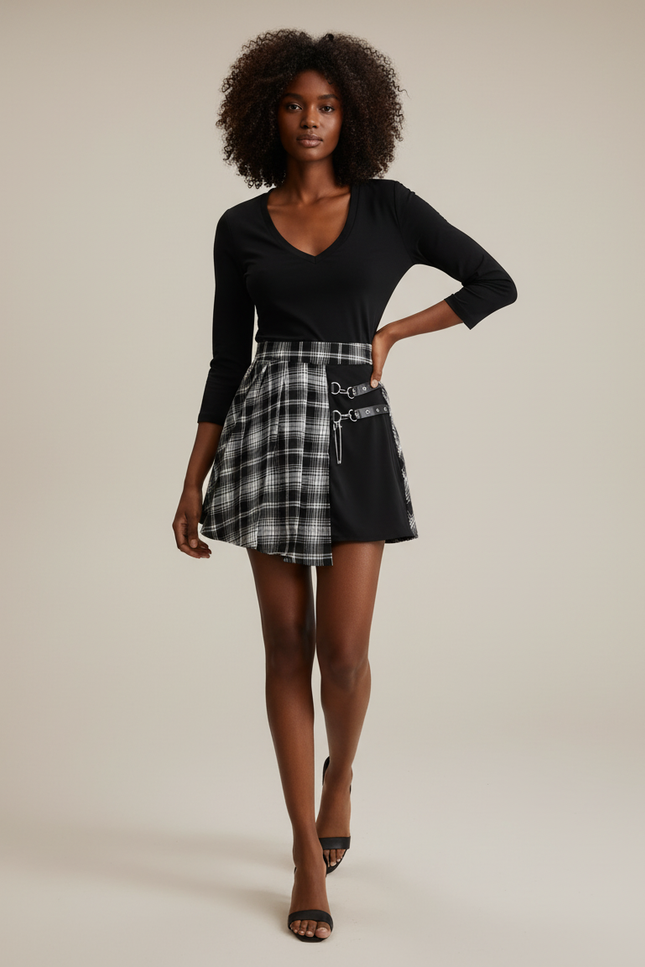 Jupe Plissée écossaise asymétrique chic