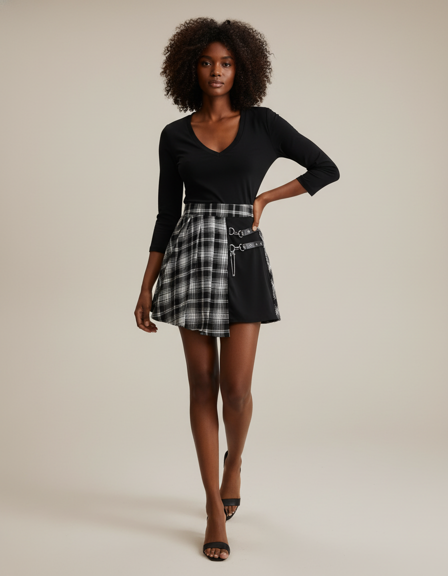 Jupe Plissée écossaise asymétrique chic