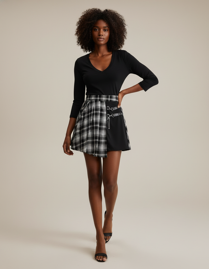 Jupe Plissée écossaise asymétrique chic