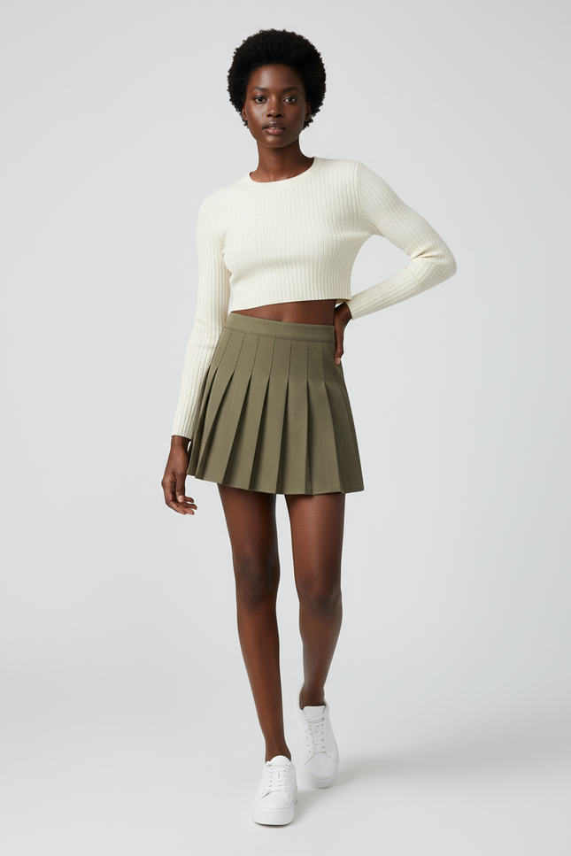 Jupe Plissée Vert Kaki Mini Chic