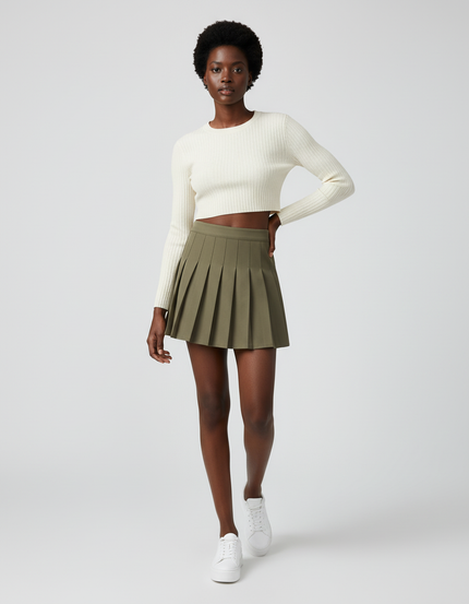 Jupe Plissée Vert Kaki Mini Chic