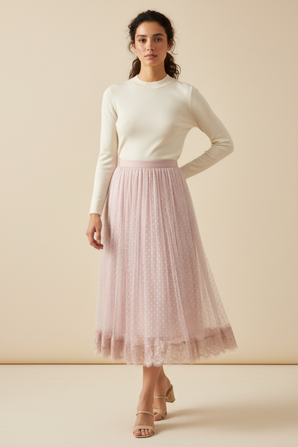 Jupe Plissée Rose Poudré Tulle Fluide