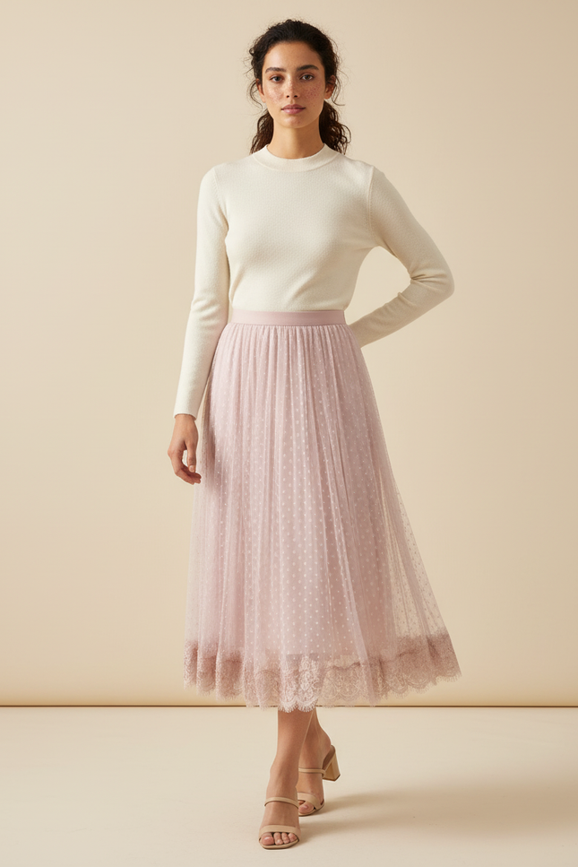 Jupe Plissée Rose Poudré Tulle Fluide
