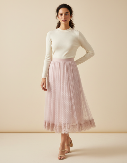 Jupe Plissée Rose Poudré Tulle Fluide