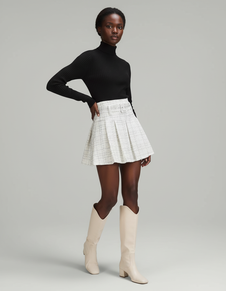 Jupe Plissée Tweed Mini élégante