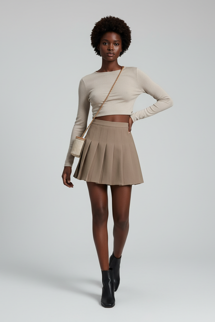 Jupe Plissée marron clair mini chic