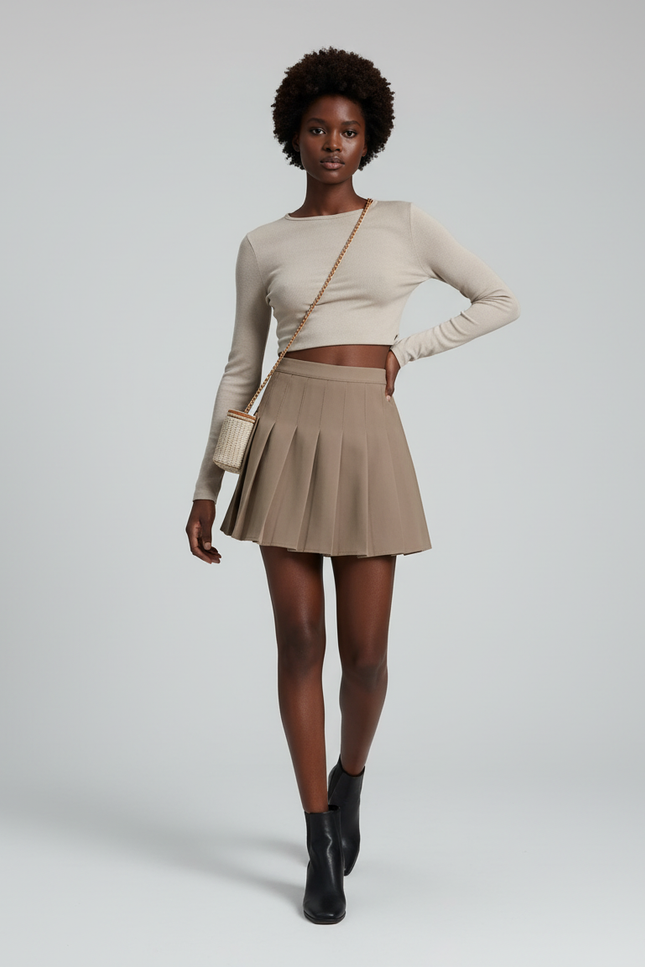 Jupe Plissée marron clair mini chic