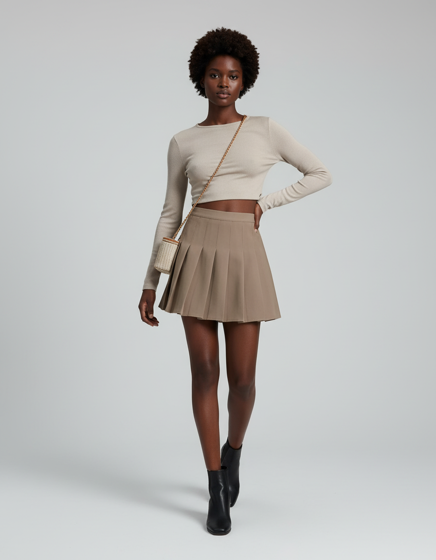 Jupe Plissée marron clair mini chic