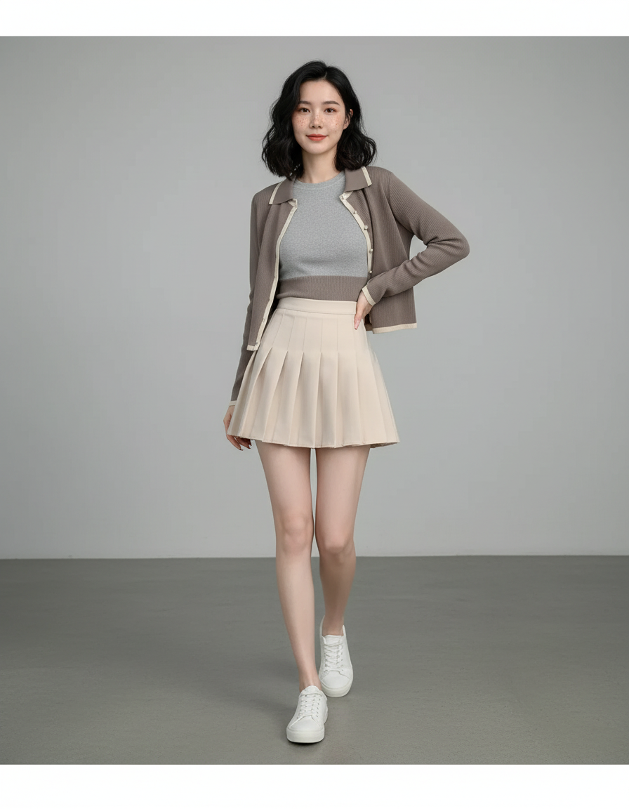 Jupe Plissée beige mini décontractée