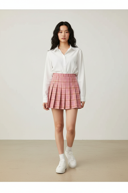 Jupe Plissée rose écossaise chic