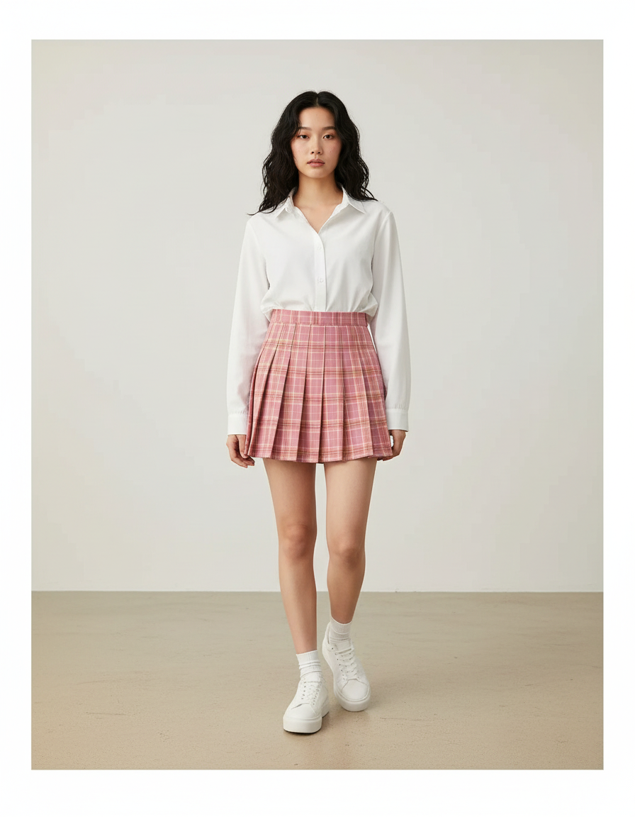 Jupe Plissée rose écossaise chic