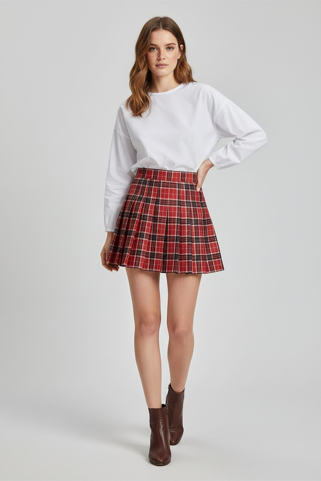 Jupe Plissée écossaise rouge collège