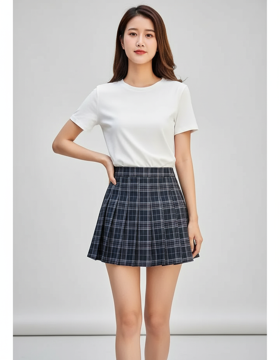 Jupe Plissée carreaux taille haute chic