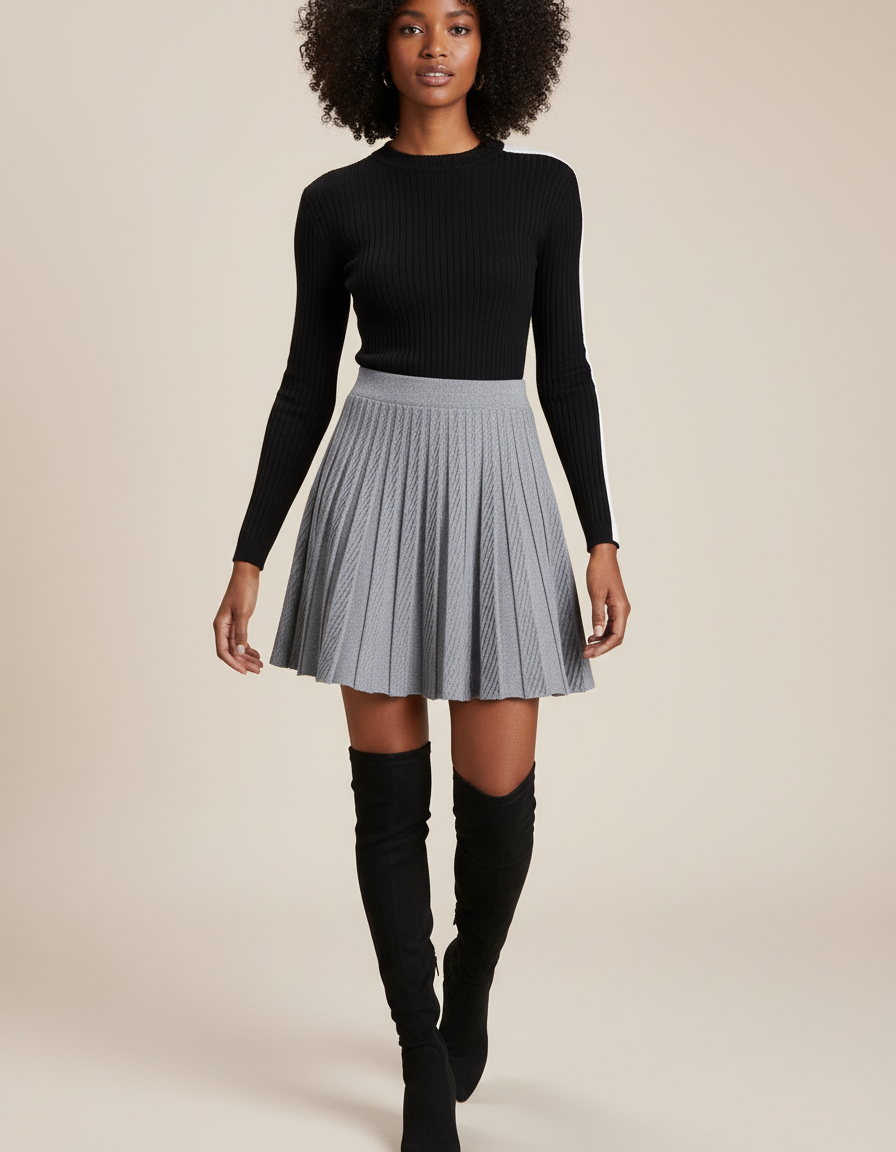 Jupe Plissée grise tricotée chic