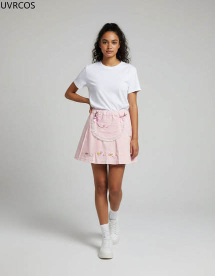 Jupe Plissée rose brodée mignonne