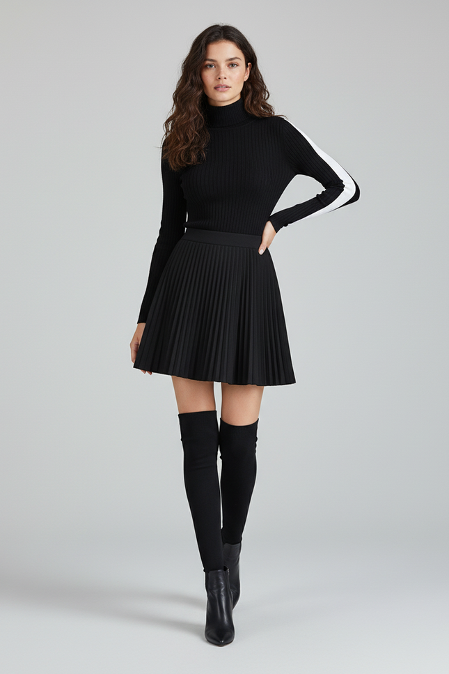 Jupe Plissée Noire Taille Haute Chic raffinée